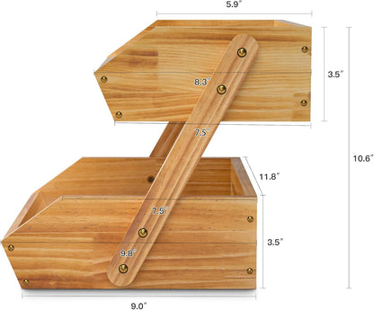 G.a HOMEFAVOR Large Bamboo Fruit Basket, 2-Tier Fruit Bowl for Kitchen Counter, Vegetable Storage Stand for Fruit Shop, 15 mm Thickness (Self-assembly)