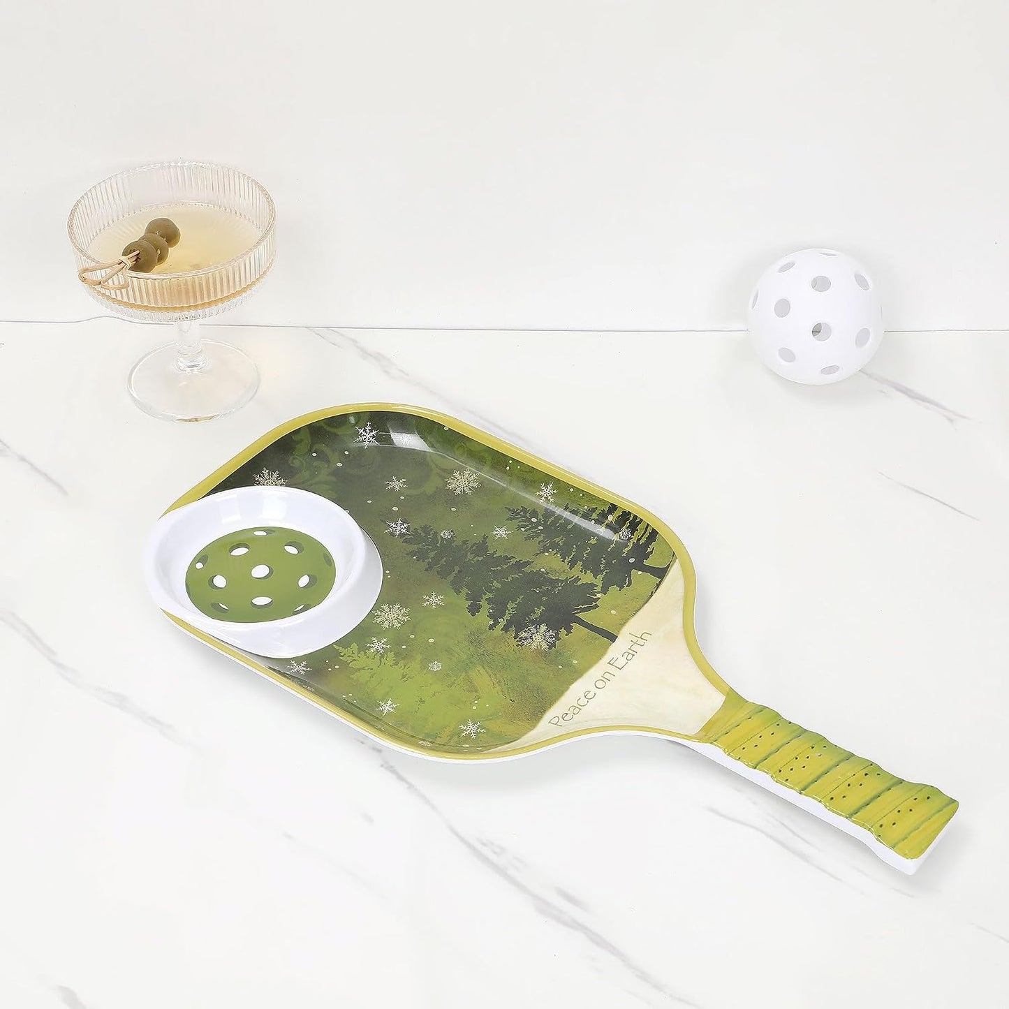 UPware Watermelon Melamine Chip and Dip Snack Tray, Summer Fruit Pickleball Paddle Shape Platter for Chips, Salsa, Fruits, and Appetizers, 15.75 x 8 Inch