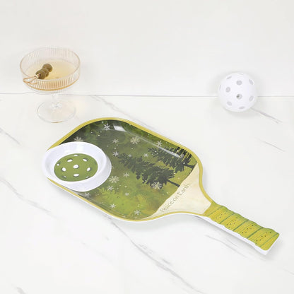 UPware Watermelon Melamine Chip and Dip Snack Tray, Summer Fruit Pickleball Paddle Shape Platter for Chips, Salsa, Fruits, and Appetizers, 15.75 x 8 Inch