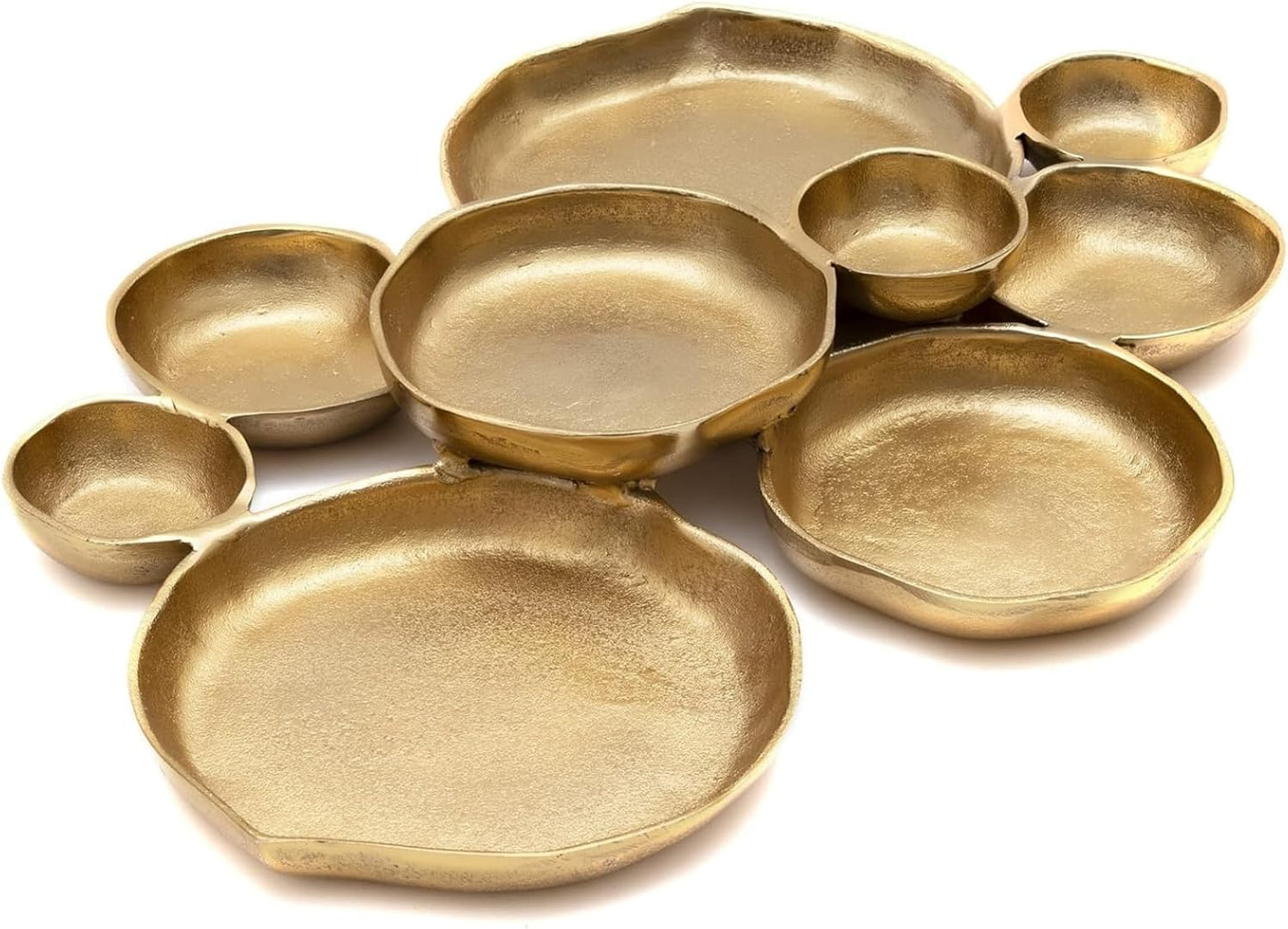 9 Cluster Decorative Bowls Bright Gold Brass Snack Tray Bowl Chip & Dip Serving Piece Strong Brass Centerpiece Beautiful Room Accent & Entertaining Parties Home Decor Wedding Gifts 22 Inch Decorative