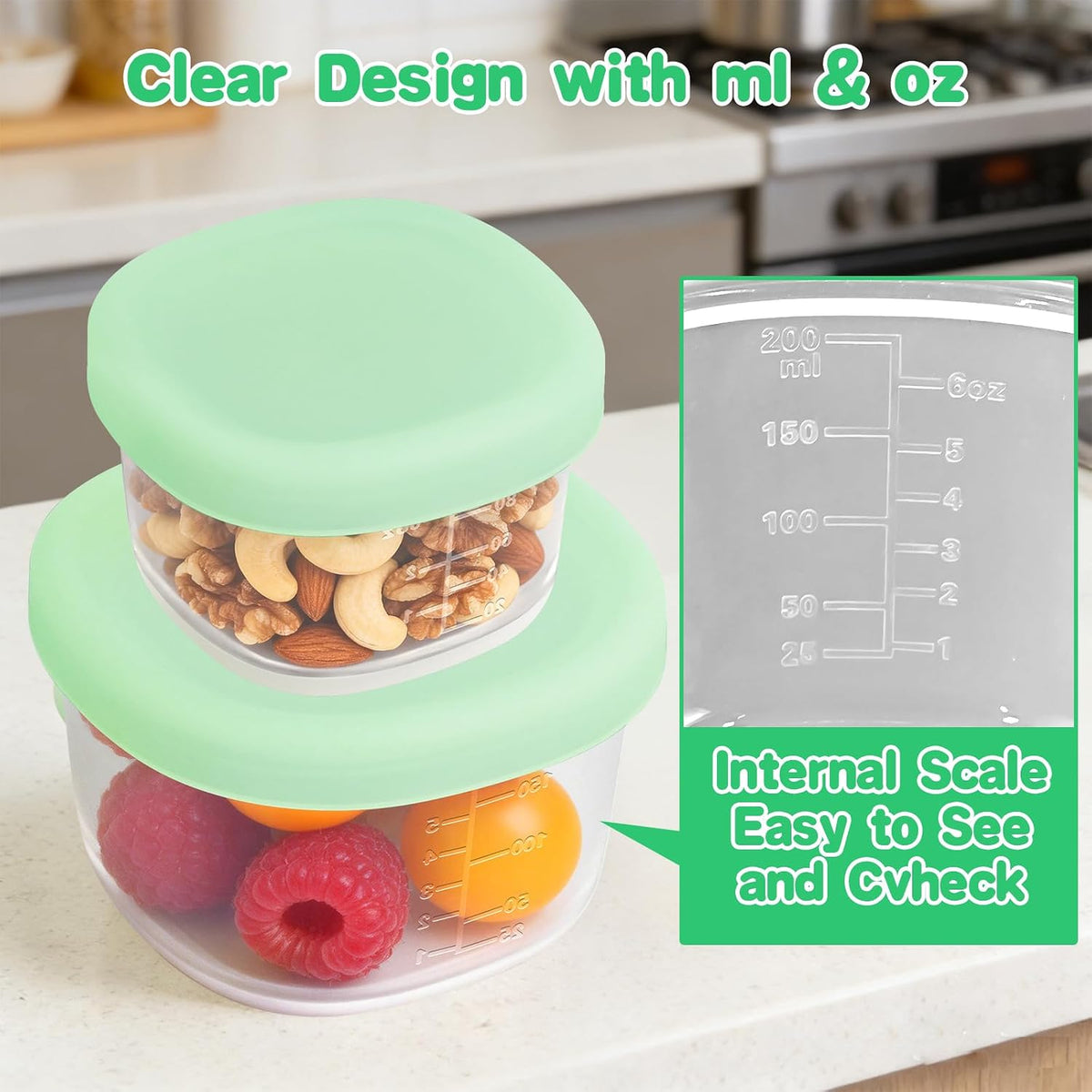 Silicone Food Storage Container with Lid, 3oz+6oz | Airtight Reusable Small Snack Containers for Babe Puree, Formula, Sauce, Fruit, Ice Cream, Freezer Box & Meal Prep