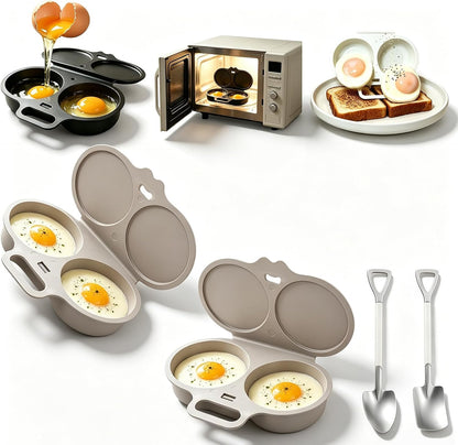 2027 Dual Cavity Microwave Egg Poacher With Lid & Handle，Black*2