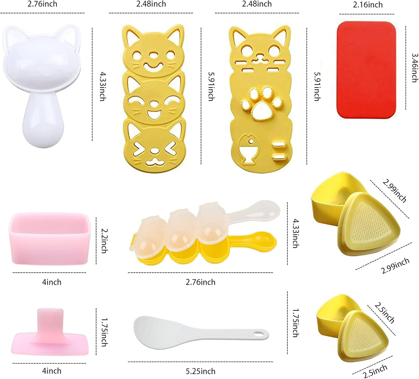 Cute Cat Rice Ball Molds 6 Sets Sushi Molds Bento Box Accessories Kits with 1PC Musubi Maker Press Mold, 2PCS Gimbap Molds Triangle and 1PC Rice Ball Mold Shaker for DIY Fun Lunch Box Picnic Tool