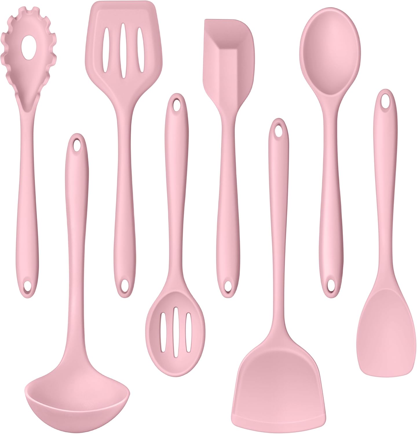 LIANYU Non-Toxic Silicone Kitchen Utensils Set, 8 Piece Non-Scratch Cooking Spoons & Spatulas, Stainless Steel Core, Heat Resistant & Dishwasher Safe, Khaki