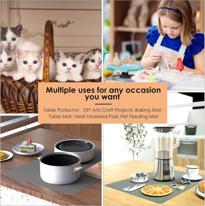 KitchenRaku Extra Large Silicone Mat for Kitchen Worktop Protector, Thickened Nonstick Heat Resistant Countertop Mat, Nonskid Placemat, Craft Mat, Table Mat (Grey, 23.6"x31.5")