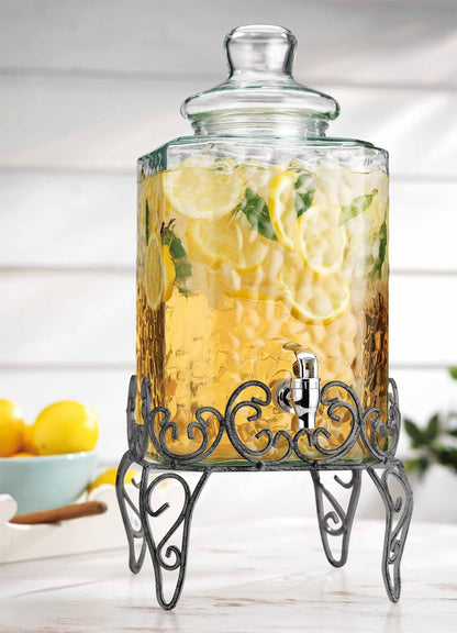 2 PACK 1.5 Gallon Drink dispenser, Glass Beverage Dispenser With Elegant Stand Stand, Drink Dispensers for Parties With Spigot 100% Leakproof. Perfect For Parties And Daily Use