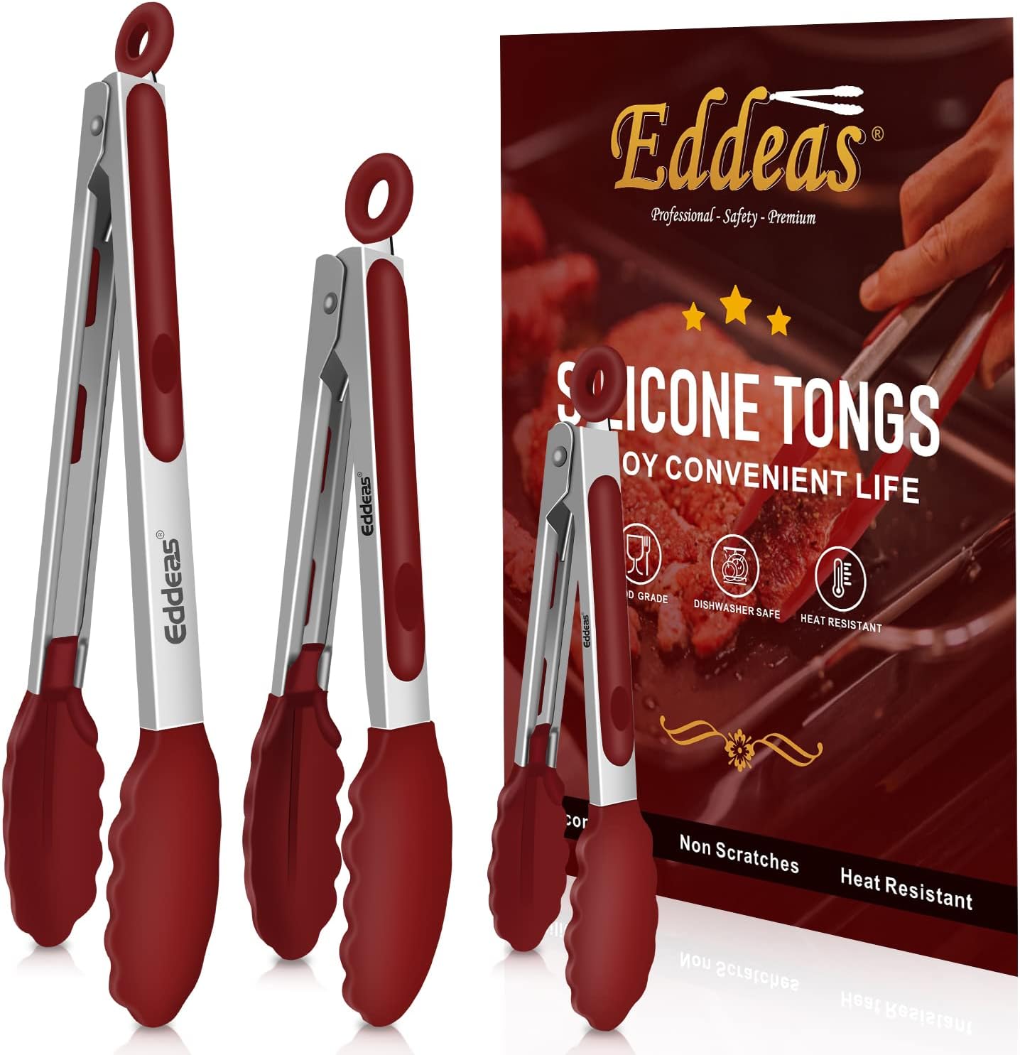 Eddeas Kitchen Tweezers Tongs, Cooking Tweezers Stainless Steel - 3 Size 12'' 10'' & 8 inch Ideal for Meat, pasta, plating and pinching delicate small pieces of food, Set of 3