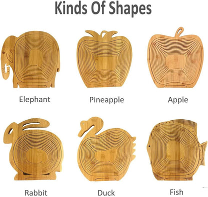 Foldable Bamboo Dried Fruit Basket Apple Shaped Collapsible Bread Nuts Baskets Candy Gifts Fruit Bowl Holder Wooden Snack Box for Kitchen Table