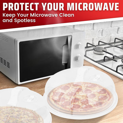 Flexzion 10.5 Inch Microwave Splatter Cover - BPA-Free Anti-Splatter Microwave Cover with Adjustable Steam Vent, Dishwasher Safe, Transparent Plastic Food Covers for Microwave Cooking