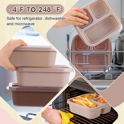 Honeydak 5 Pack Snack Containers 3 Compartment Bento Snack Boxes Divided Meal Prep Containers with Lids Reusable Adults Lunch Food Storage Box for School Work Travel(Elderberry)