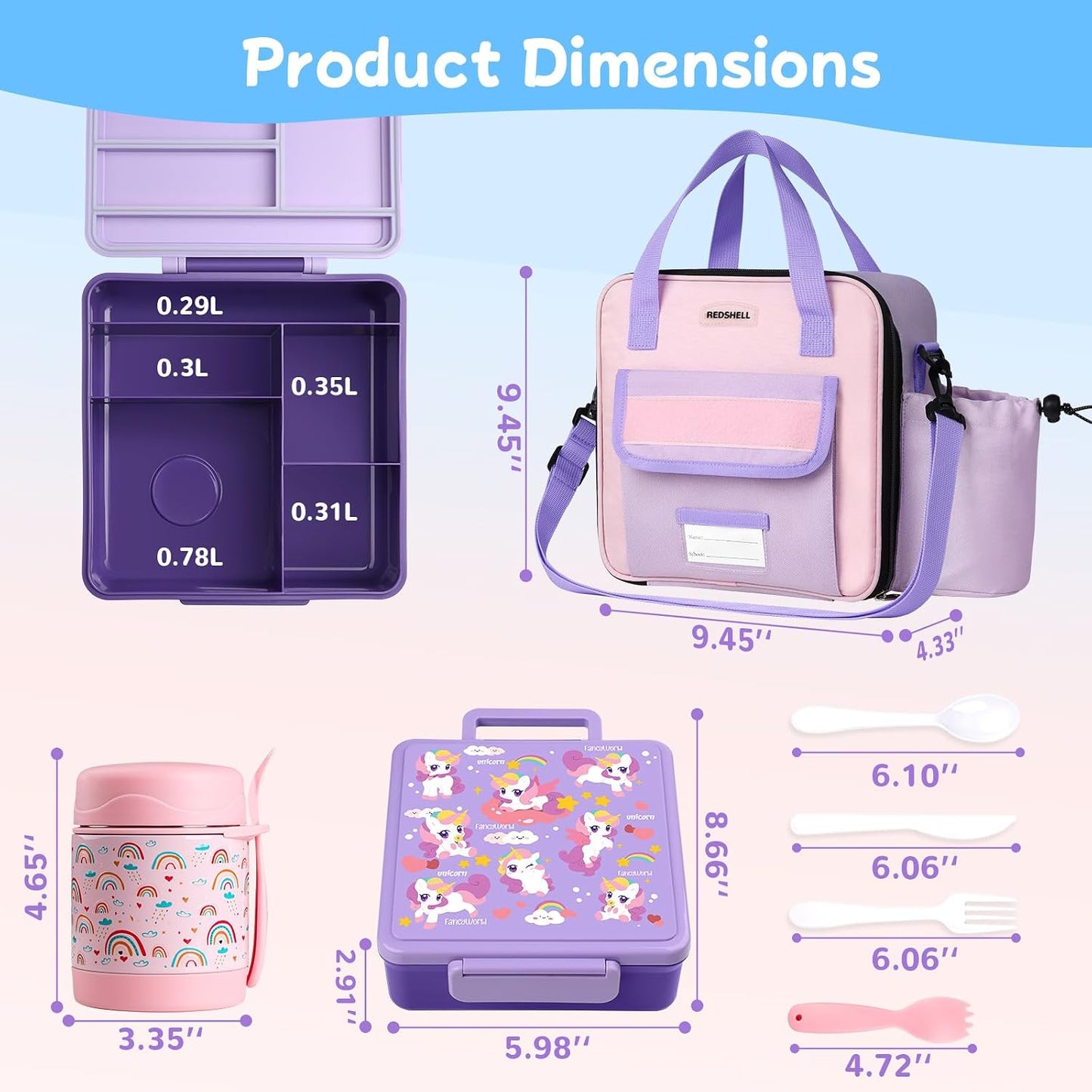 REDSHELL Bento Lunch Box for Kids Set, Leakproof Food Jar Pail with Insulated Bag, Toddler Snack Container Lunchbag for Girls Daycare, Back to School Lunchbox Kit, Includes Bottle Holder Strap, Pink