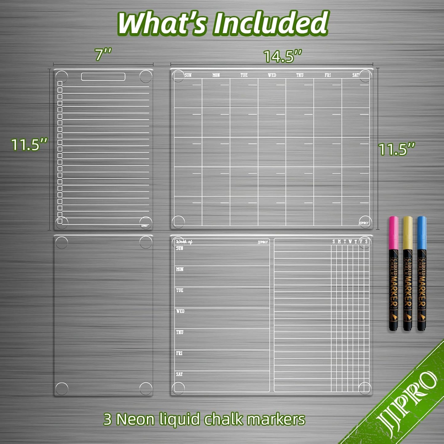 JJPRO Non Magnetic Dry Erase Calendar for Fridge-Reusable Monthly&Weekly Planning Board, List and Blank Board for All Smooth Surfaces. Clear Reusable Board Sticks to Fridge,Wall,Door&Glass