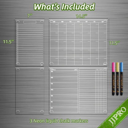JJPRO Non-Magnetic Clear Weekly Planner & to Do List for Fridge, 8.5"x13" Dry Erase to Do List WhiteBoard,Reuasble Weekly Calendar for Refrigerator,Cabinet,Wall&Glass, All Smooth Surfaces