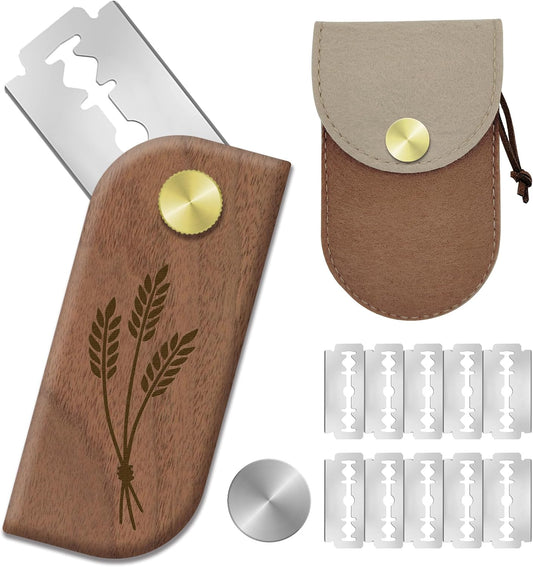 Magnetic Bread Lame Sourdough Scoring Tool Easy Scoring Knife for Bread Baking Scorer Cutter for Homemade Slashing with 10 Razor Blades - Storage Bag Included - Ergonomic Handle - Black Walnut