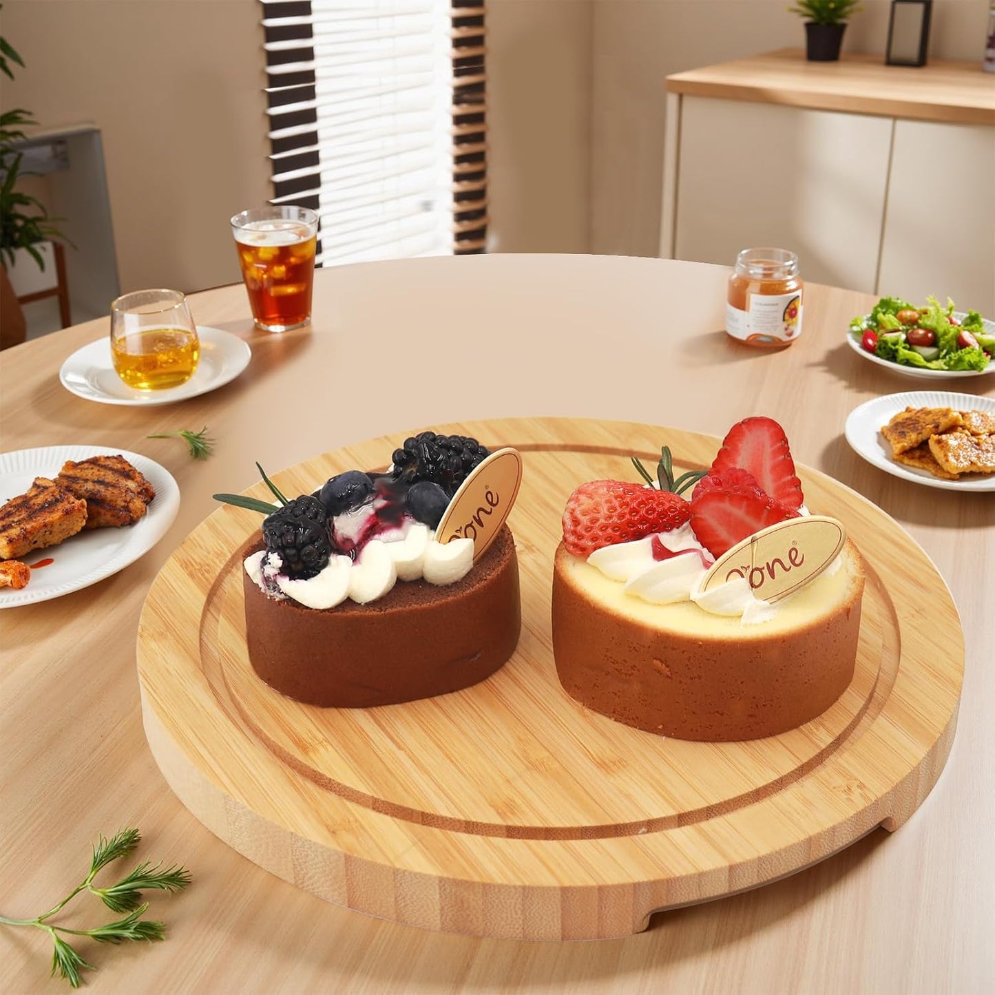 Cake Stand with Lid, Rotating Cake Holder with Dome, Wood Lazy Susan with Cover, Cake Stand for Party,Birthday,Parties,Baking Gifts(12 Inch with Dome)