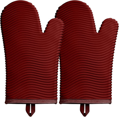 Yutat Silicone Oven Mitts - Oven Mitts and Pot Holders Sets Made of Non-Slip & BPA-Free Silicone, High Heat Resistant 500 Degrees, Perfect for Kitchen Cooking Baking BBQ, Peak Green