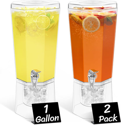 Lifewit 1.6 Gallon Drink Dispenser for Parties 2 Pcs, 6L Plastic Beverage Container with Stand for Juice/Tea/Soda & Lemonade, Clear Water Pitcher with Spigot for Mimosa Bar Hosting 39 x 16 cm/15x6"