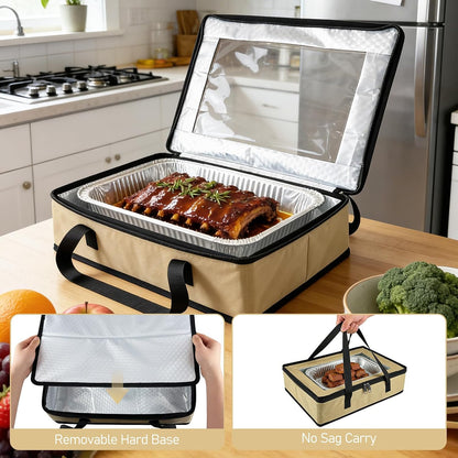 BANGIE BBQ Meat Resting Blanket & 9x13 Foil Pan Carrier - Leakproof Insulated Casserole Transport Bag with Visual Window, Rigid Hard Bottom - Birthday Father's Day Grilling Gifts for Men, Dad,Green