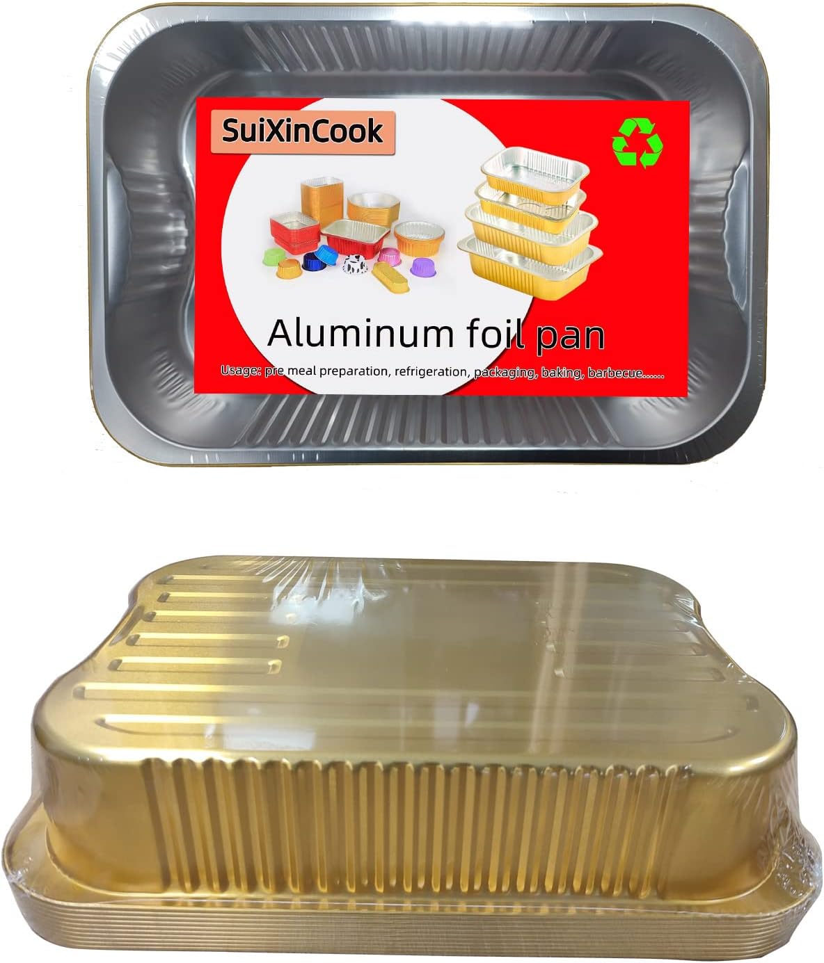Aluminum Foil Pans with lids 10pack Heavy Duty 2LB Small foil pan 8.5"×6" Disposable, For Microwave & Oven Safe Cooking,Baking,A takeaway food container,Gold