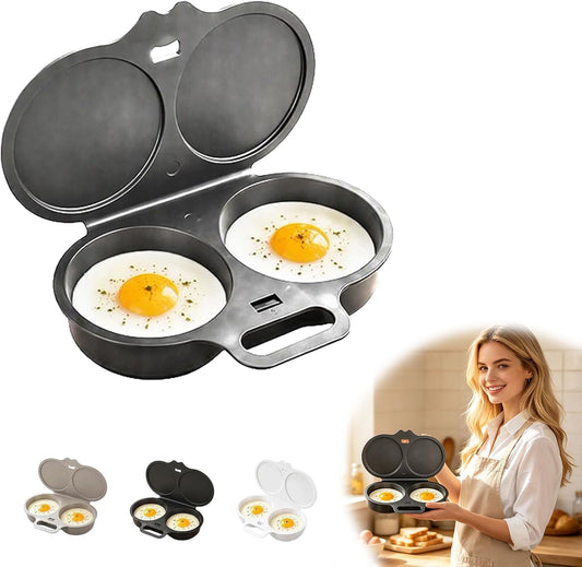Dual Cavity Microwave Egg Poacher with Lid and Handle, Dark Gray