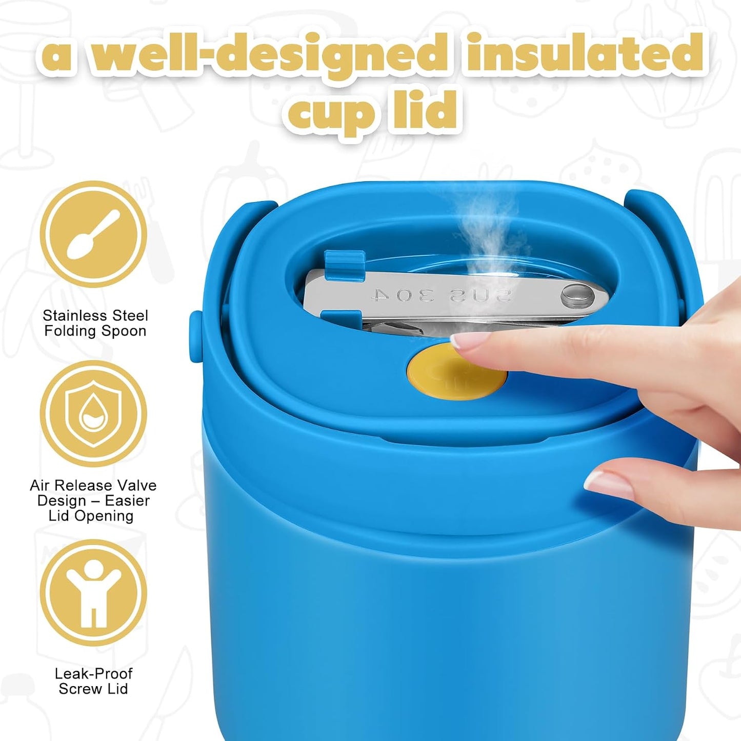 2 - in - 1 Soup Thermo for Hot Food 14oz with Snack Box Container Leak Proof Insulated Lunch Container Kids and Adults Stainless Steel Double Wall Vacuum Wide-mouth Thermal with Spoon and Handle