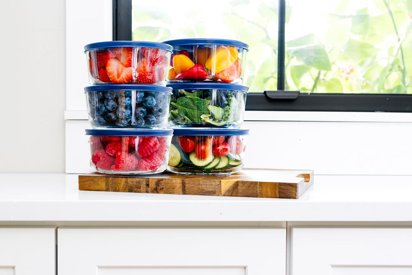 6-Piece Glass Food Storage Containers Set (3 Containers + 3 BPA-Free Lids) | 2-Cup, Leakproof | Microwave, Freezer, Oven & Dishwasher Safe | Ideal for Meal Prep & Pantry Organization, Pistachio