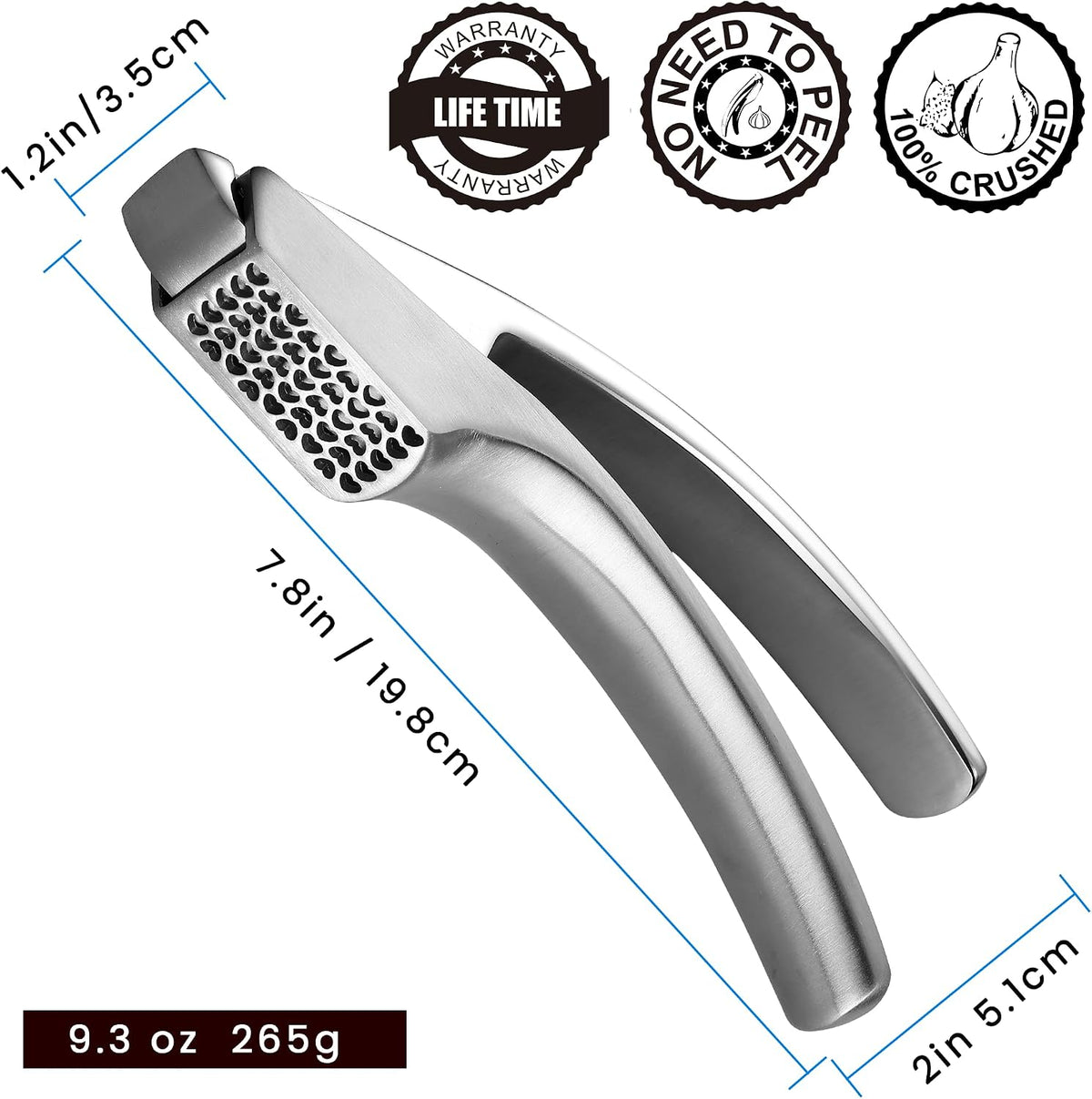 Gourmet Easy Garlic Press Lifetime Replacement, No Need to Peel, Fine Mince