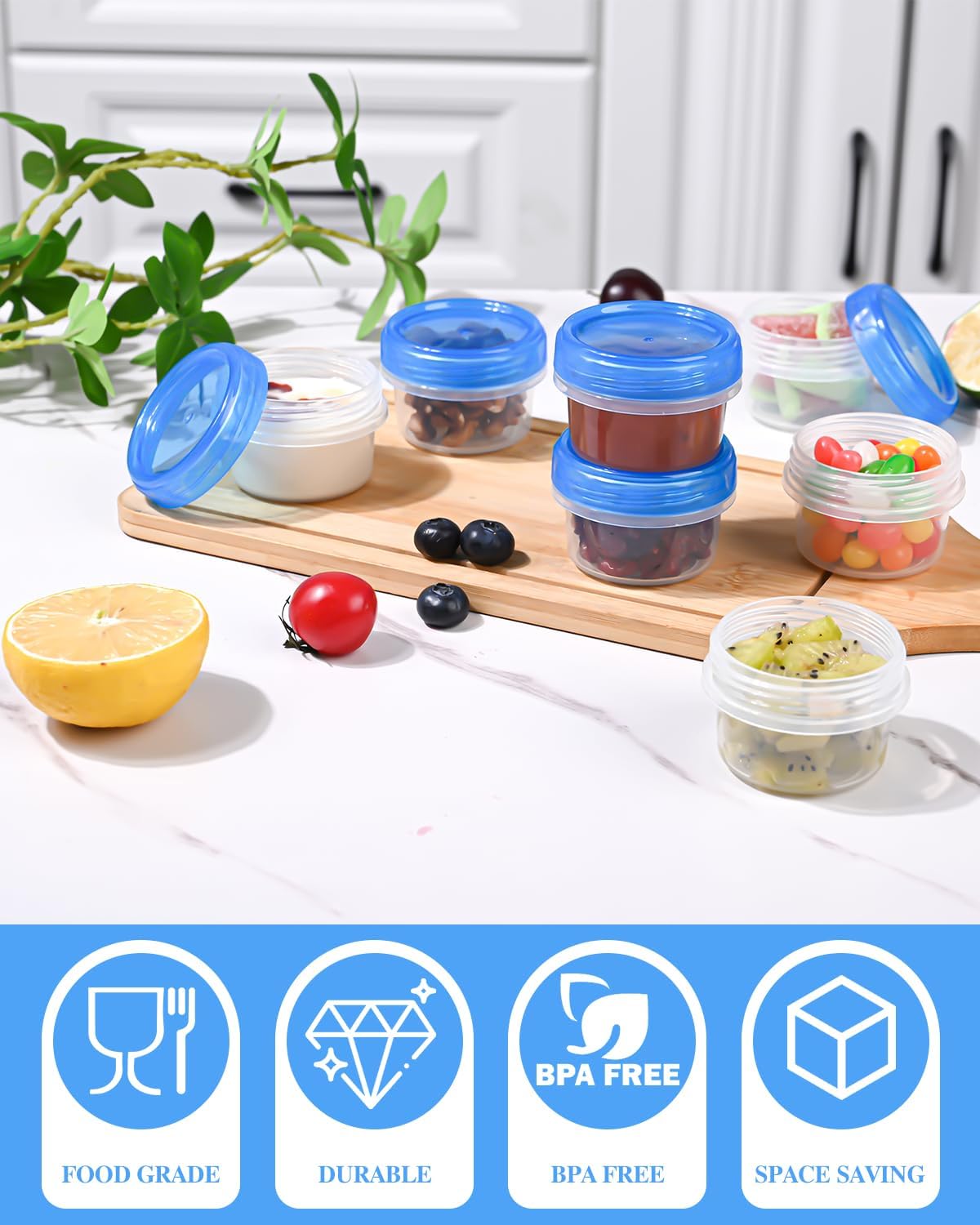 Heavy Duty Airtight Plastic Containers with Twist Top Lids, Stackable Freezer Containers for Lunch, Salad, Soup, Leftover, Ice Cream, BPA Free [6 Pack-32 oz]