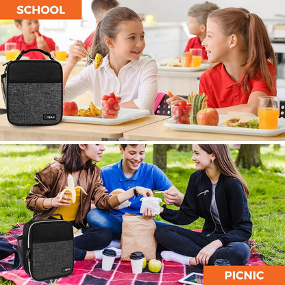 opux Premium Insulated Lunch Box, Soft School Lunch Bag for Kids Boys Girls, Leakproof Small Lunch Pail Men Women Work, Reusable Compact Cooler Tote Lunchbox for Office Adult, Black