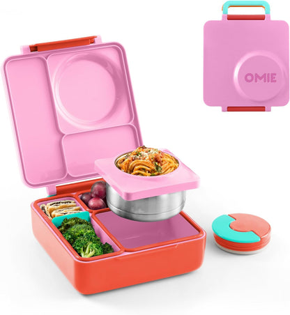 OmieBox Bento Box for Kids - Insulated Bento Lunch Box with Leak Proof Vacuum Insulated Food Jar - 3 Compartments, Two Temperature Zones (Blue Sky)