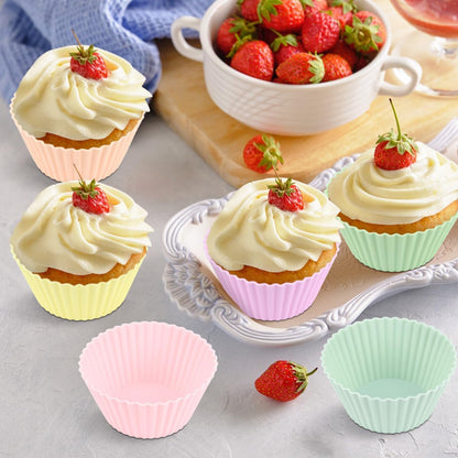12-Pack Reusable Silicone Baking Cups – Non-Stick, 450°F Heat-Resistant, Dishwasher-Safe, Multicolor Muffin & Cupcake Liners for Baking, Parties, Holidays & Everyday Use