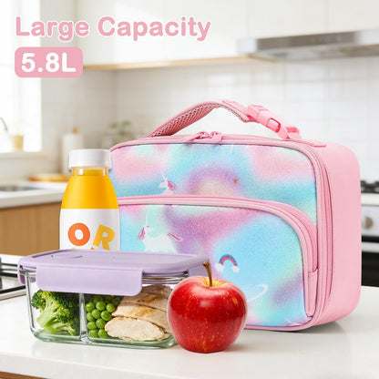 FlowFly Kids Lunch box Insulated Soft Bag Mini Cooler Back to School Thermal Meal Tote Kit for Girls, Boys, Astronaut - Colors B