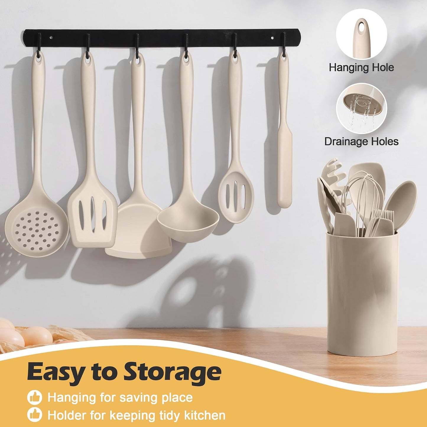 Homikit Silicone Cooking Utensil Set, 15pcs Kitchen Utensils with Holder for Nonstick Cookware, Heat Resistant Nontoxic Silicone Spatula Set Dishwasher Safe Kitchen Tools for Baking-Black