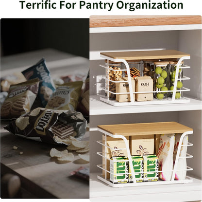 2 Pack Potato and Onion Storage Bins, Stackable Kitchen and Pantry Organizer with Bamboo Top & Lightweight PP Mat, for Vegetables, Fruit, Onion, Potato, Garlic - Pantry, Kitchen Storage Bins (Black)