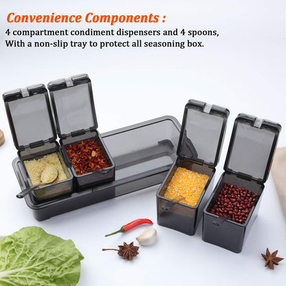 V·RESOURCING Clear Seasoning Box, 3 Pieces Seasoning Rack Spice Pots Storage Container for Spice Salt Sugar Cruet Liquid,Condiment Jars with 3 Spoons