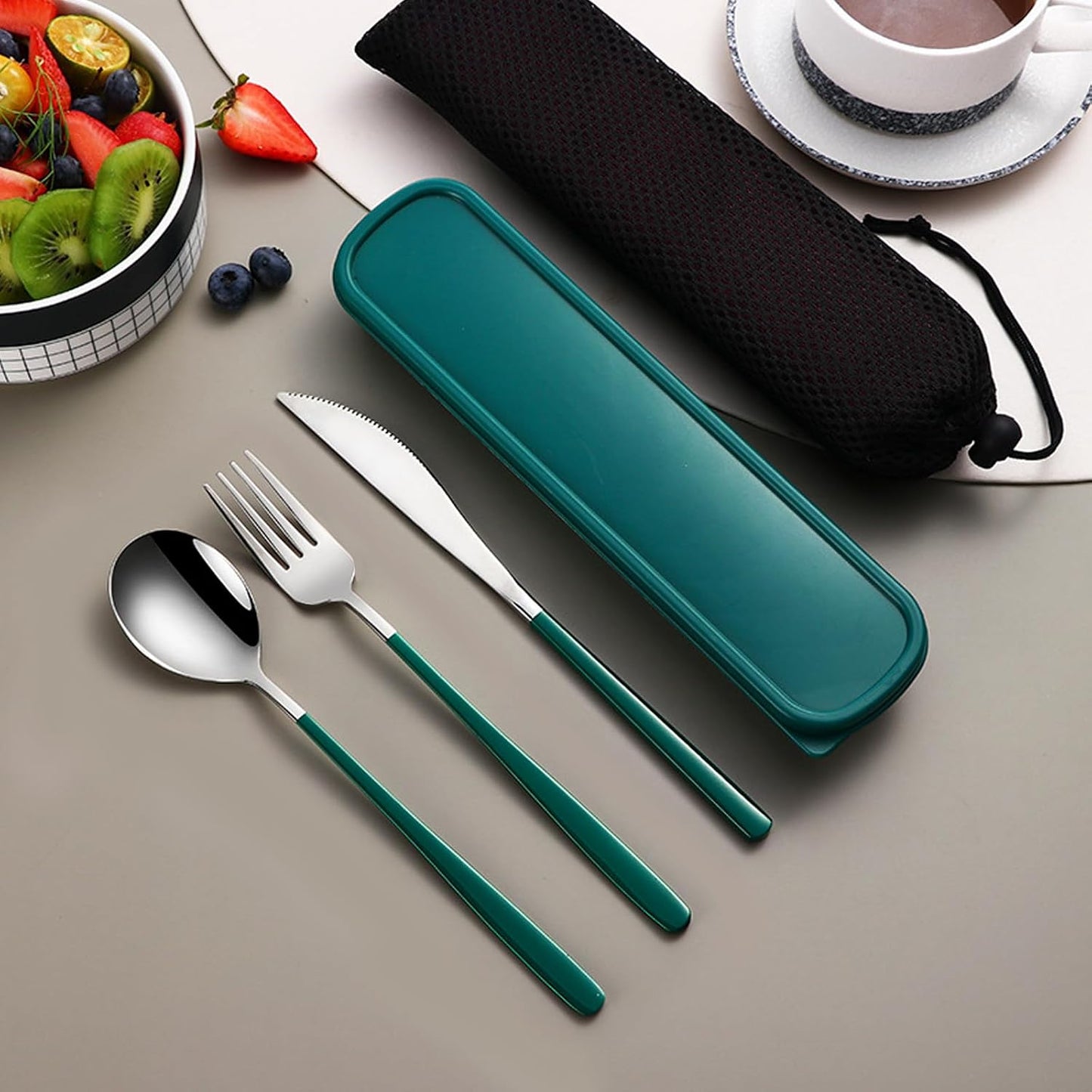 VANRA 4-Piece Portable Travel Utensils Set with Case 18/8 Stainless Steel Flatware Set Reusable Cutlery Set with Fork Spoon Knife Chopstick for Lunch Travel Camping School Work Picnic (Pink)