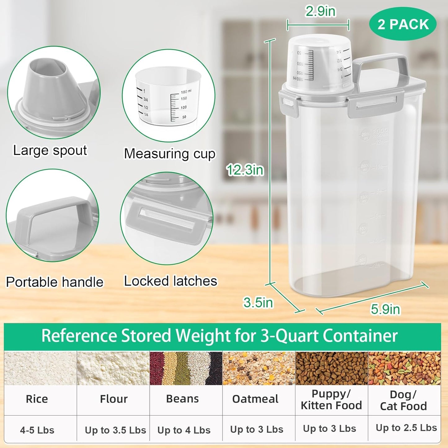 TBMax 2 Pack Airtight Rice Container 5 Lbs +10 Lbs, Cereal Container Oatmeal Storage with Easy-pouring Spout & Handy Cup for Flour Grain Beans, Pet Dog Cat Bird Food Storage Dispenser -Pink