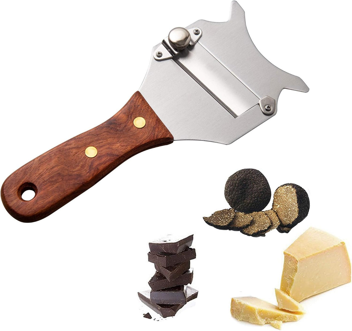 IMEEA Truffle Slicer Shaver Stainless Steel Chocolate Cheese Shaver Grater Curler with Adjustable Smooth Blade and Wood Handle
