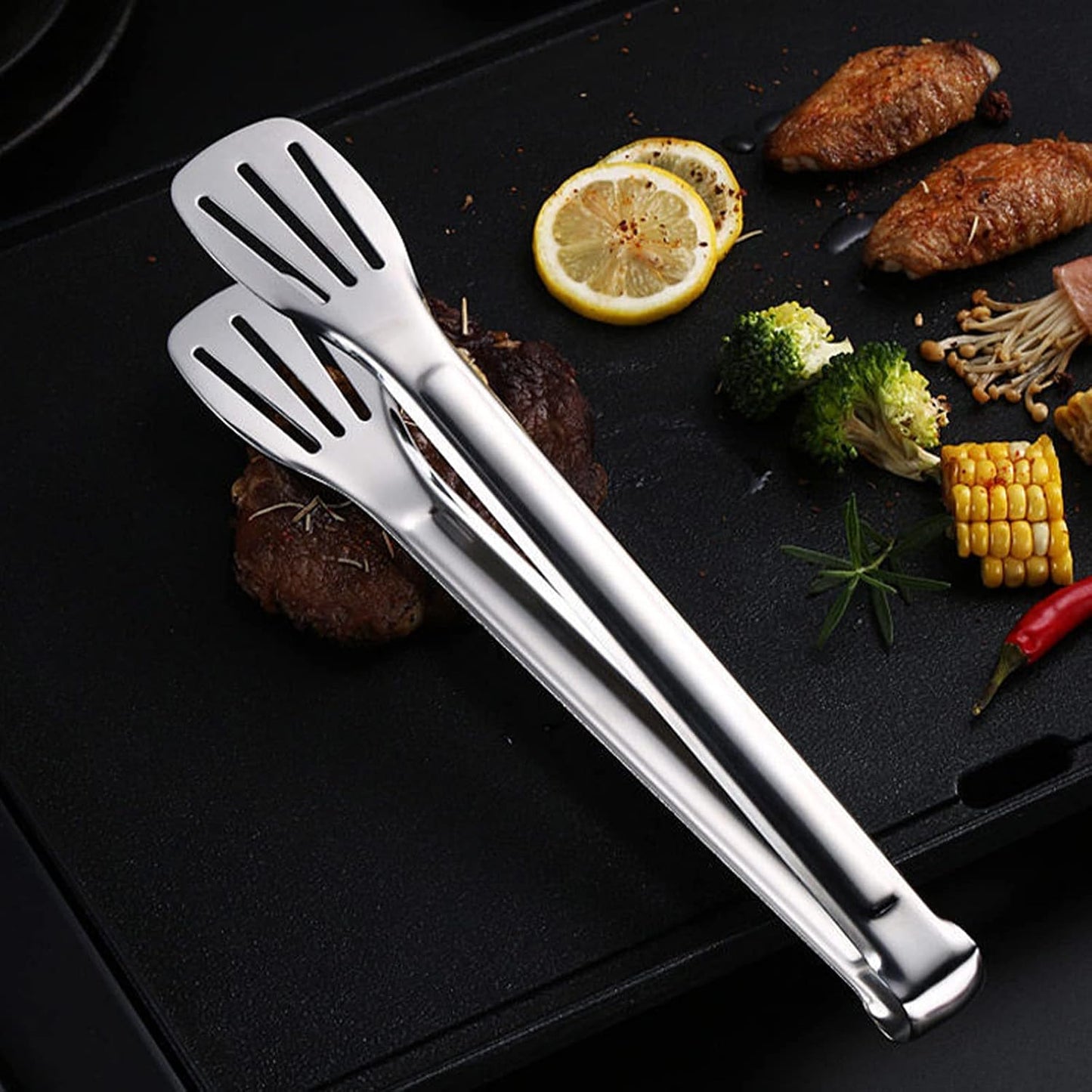 2 Pack Kitchen Tongs Stainless Steel Locking Cooking Barbecue Grilling Food Tongs Kitchen Clamps Sturdy High Resistant Heat Tongs (2PC (7inch and 12inch))