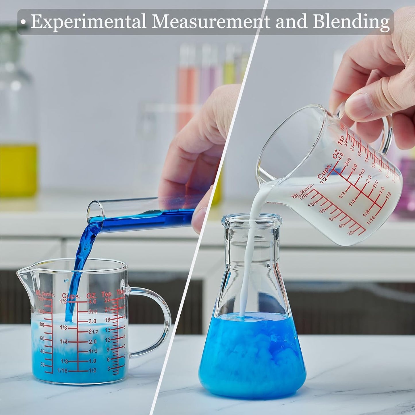 Ackers BORO3.3 Measure Glass -[Insulated handle | V-Shaped Spout]-Made of High Borosilicate Glass Measuring for Kitchen or Restaurant, Easy to Read, 60 ML (2 Oz) 丨(2 Pack)