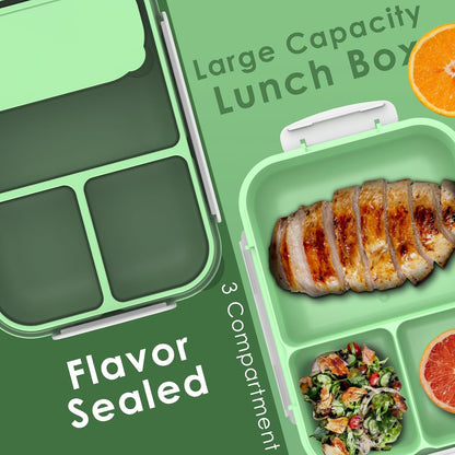 WHALEHOUSE Bento Lunch Box, 1300ML 4 Compartments Meal Prep Container with Utensil, Airtight Food Storage Container with Snap Locking Lids, Microwave/Dishwasher/Freezer Safe, On the Go