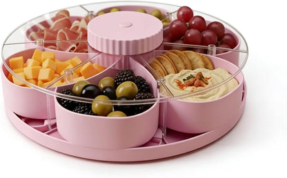 Rotating Divided Serving Tray with Lid - 5 Compartments Lazy Susan Snack Organizer, BPA-Free Spin Tray for Snacks, Dips, Veggies, Fruits | Perfect for Parties, Kitchen, Travel & Picnic (Blue)