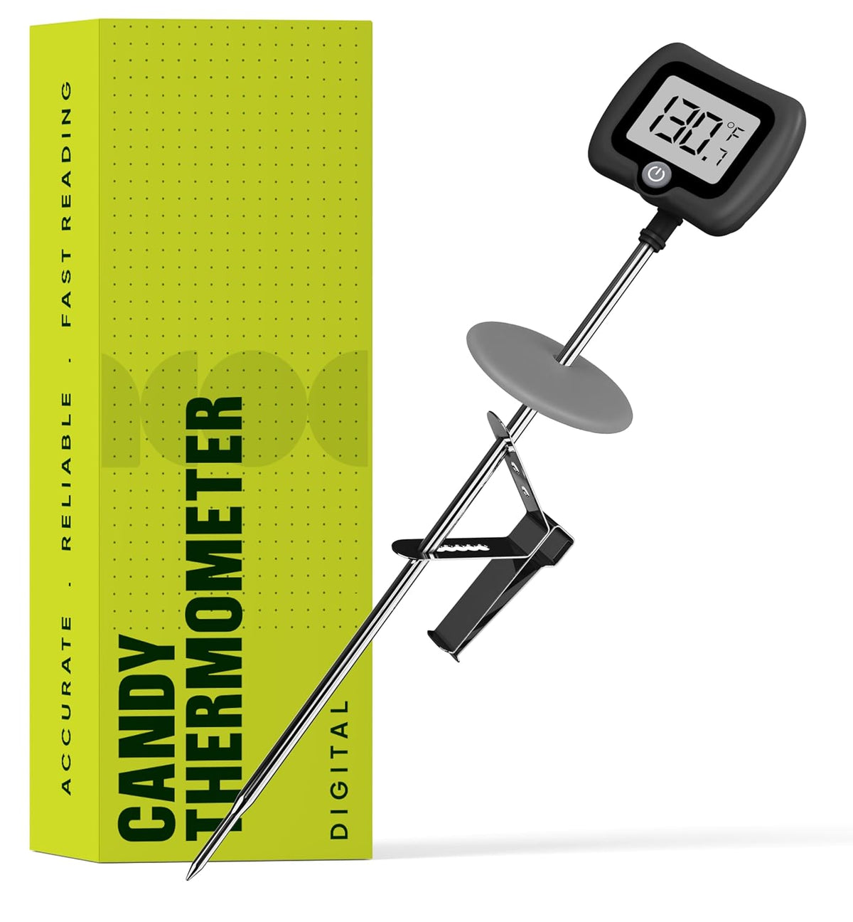 Digital Candy Thermometer with Pot Clip, 10" Long Stainless Steel Probe, Instant Read Kitchen Thermometer for Cooking, Baking, and Candy Making