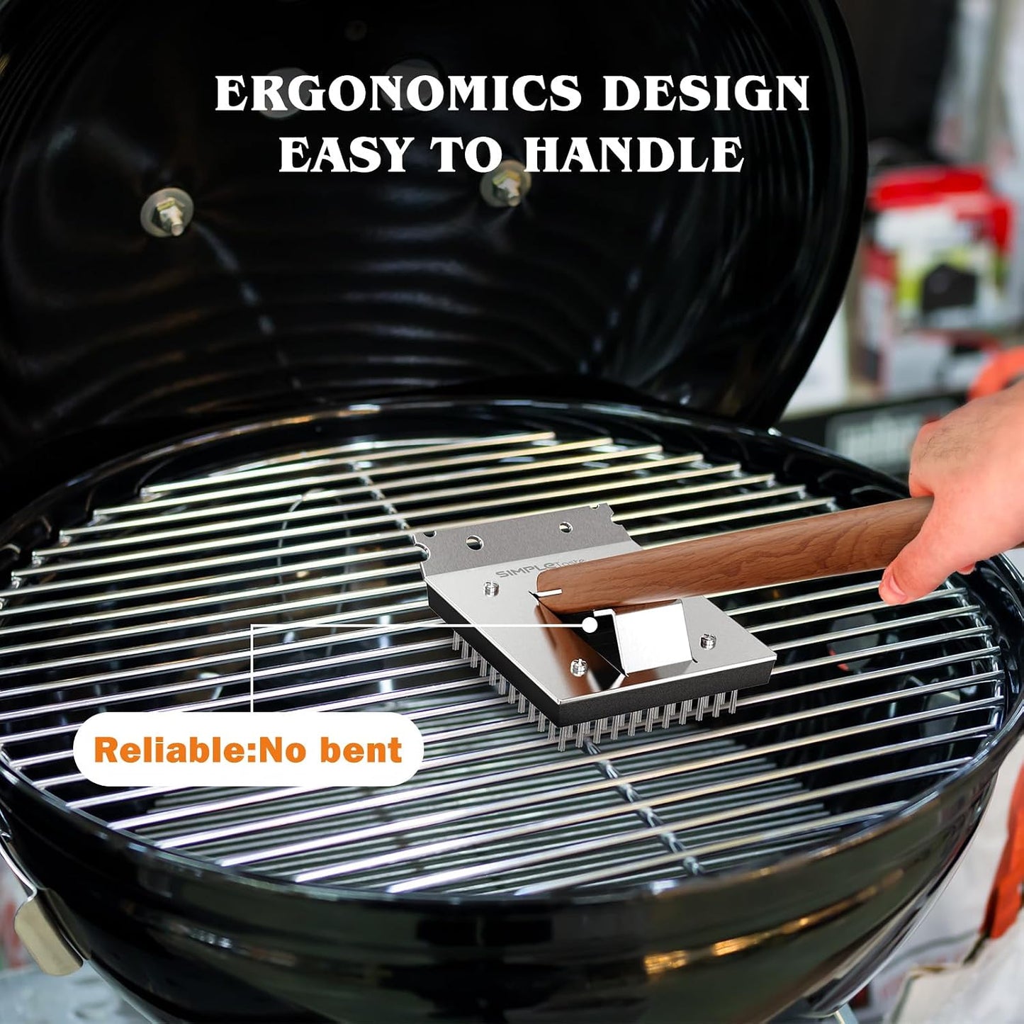 SIMPLETASTE Grill Brush and Scraper for BBQ, Durable & Effective, Replaceable Stainless Steel Head, Wooden Handle Wire Grill Brush for Outdoor Grill, Barbecue Accessories