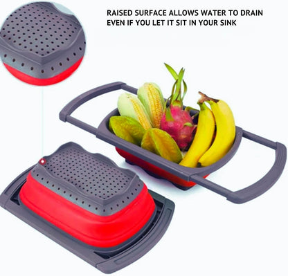 Collapsible Silicone Colander – Space-Saving Foldable Strainer for Pasta, Vegetables & Fruits – Large 6 Qt Kitchen Strainer, Heat-Resistant, BPA-Free & Dishwasher Safe |RED