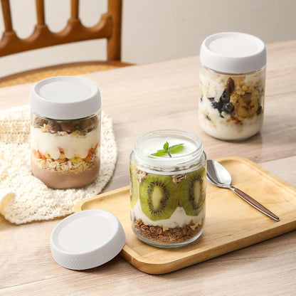 NETANY 6-pack 10oz Glass jars with Airtight Lids, Overnight Oats Containers with Lids, Wide mouth Mason Salad jars, Glass Food Storage Containers for Snacks Yogurt Spice Sugar