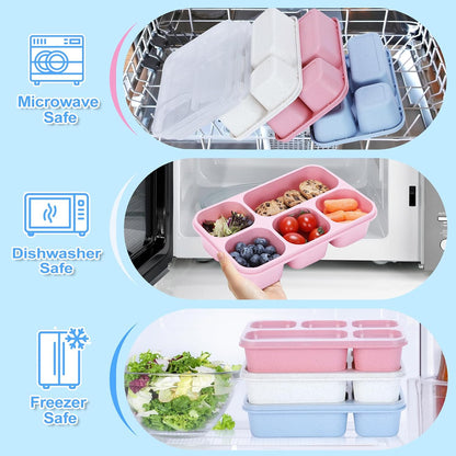 Rinwoc Bento Box [Portion Size], 3 Pack Snack Containers with 3 Compartments for Meal Prep & On-the-Go [School, Travel], Lunchable Container Reusable and BPA-Free