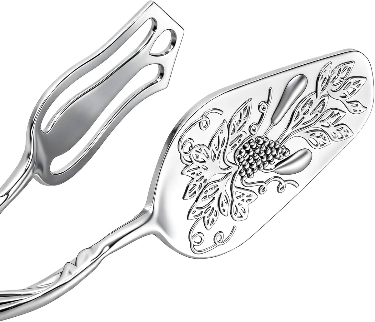 Jucoan 3 Pack Vintage Silver Serving Tongs, 8.5 Inch Zinc Alloy Metal Food Buffet Bread Salad Tongs for Birthday Wedding Tea Party, Dishwasher Safe