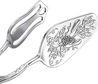 Jucoan 3 Pack Vintage Silver Serving Tongs, 8.5 Inch Zinc Alloy Metal Food Buffet Bread Salad Tongs for Birthday Wedding Tea Party, Dishwasher Safe