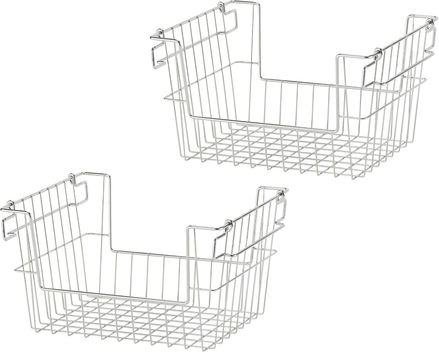 TRINITY 2-Pack Stackable Metal Wire Storage Baskets With Handles, EcoStorage Chrome, 11 Inches